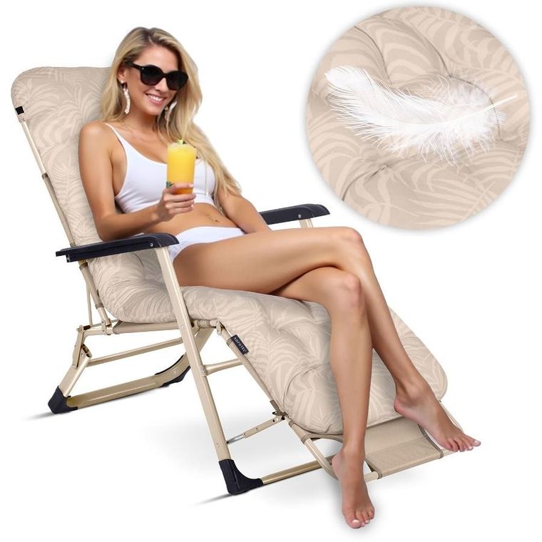 Sofotel, ChillWell, leżak ogrodowy składany z poduszką, beżowy, zestaw, 2 szt.