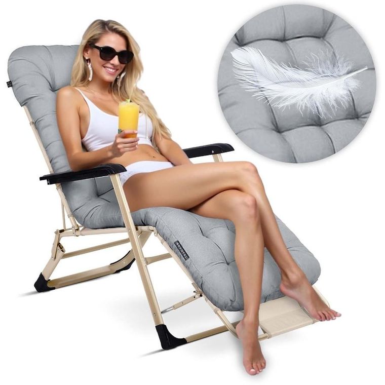Sofotel, ChillWell, leżak ogrodowy składany z poduszką, jasno szary