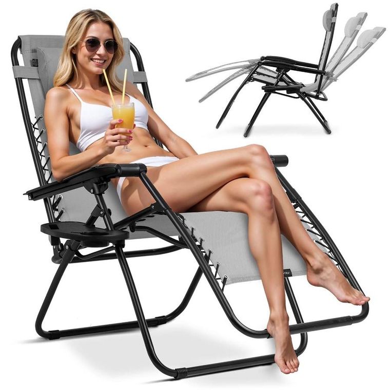 Sofotel, ChillWell, leżak ogrodowy składany z poduszką, szary