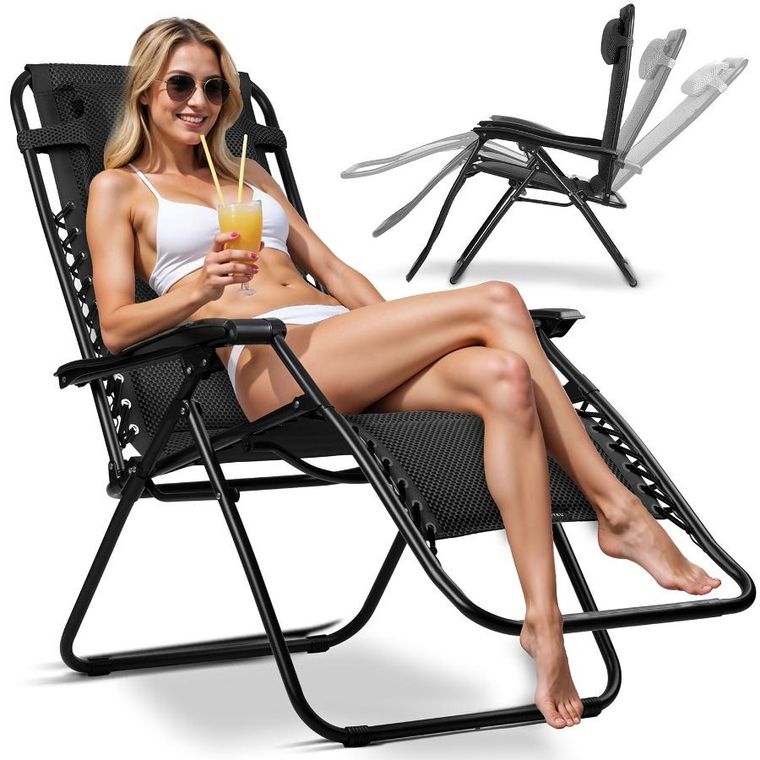 Sofotel, ChillWell Soft, leżak ogrodowy składany z poduszką, czarny