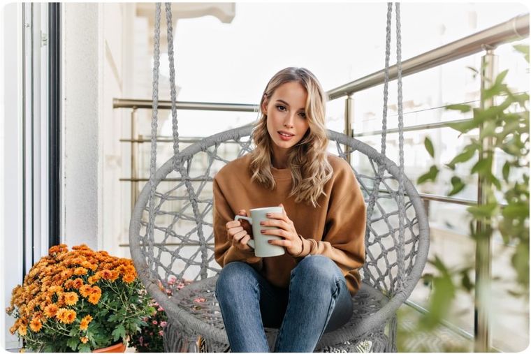 Sofotel, fotel wiszący, huśtawka, boho, szary