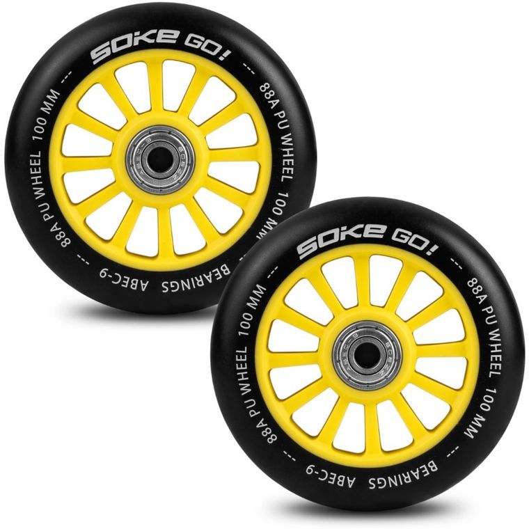Soke, ABEC-9, kółka do hulajnogi wyczynowej, czarno-żółte, 100 mm