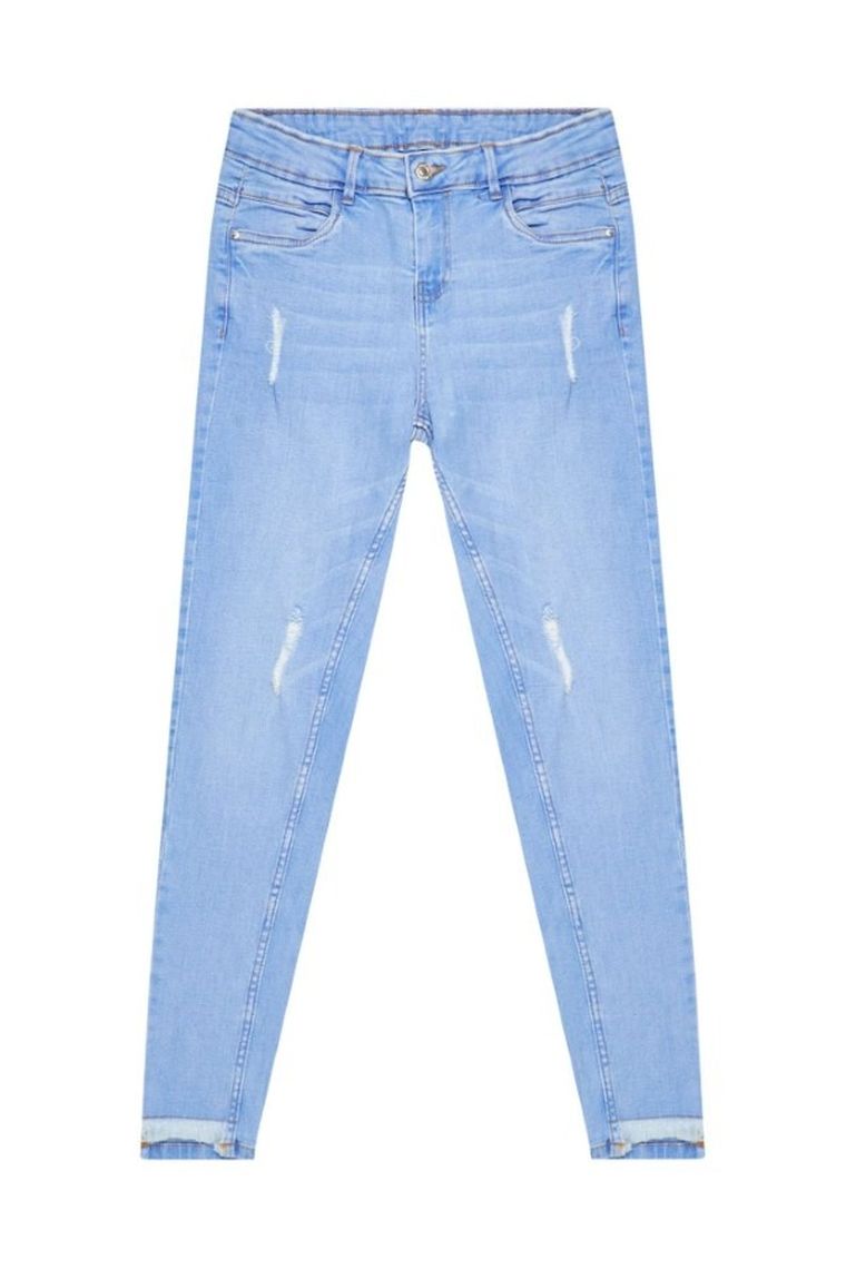 Spodnie jeansowe damskie, medium waist, niebieskie, Moodo