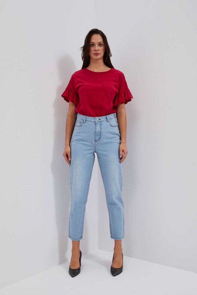Spodnie jeansowe damskie, mom fit, niebieskie, Moodo