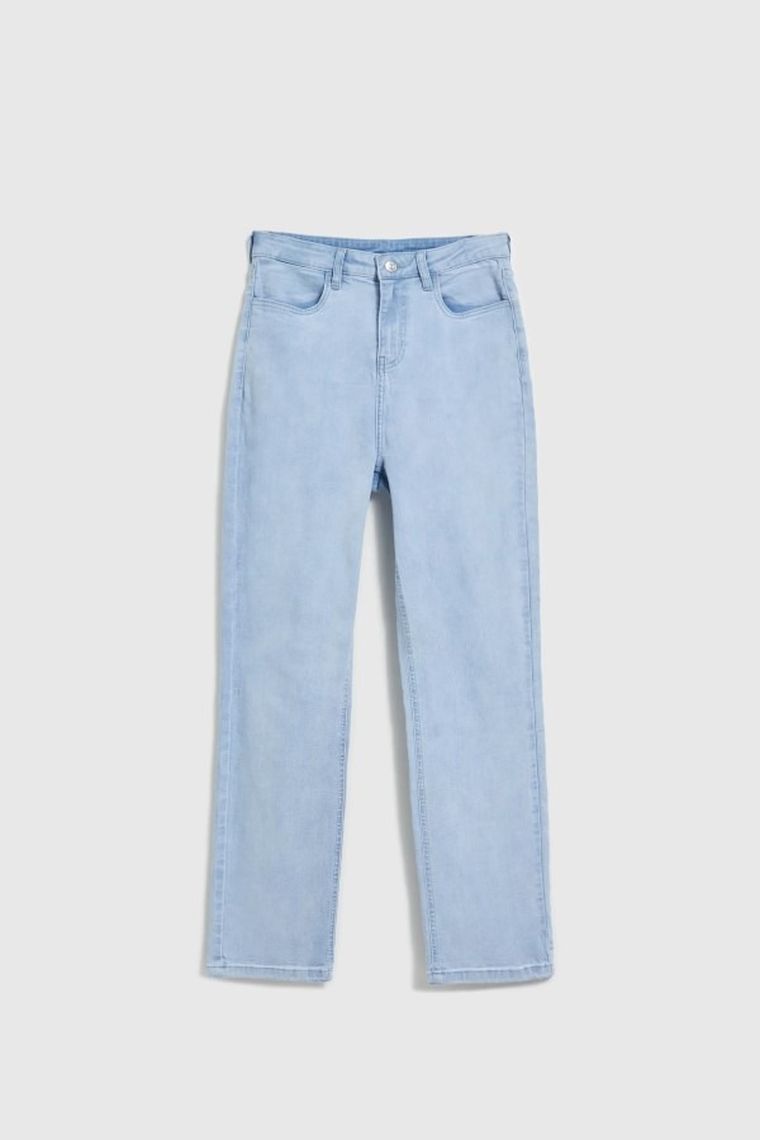 Spodnie jeansowe damskie, straight leg, beżowe, Moodo