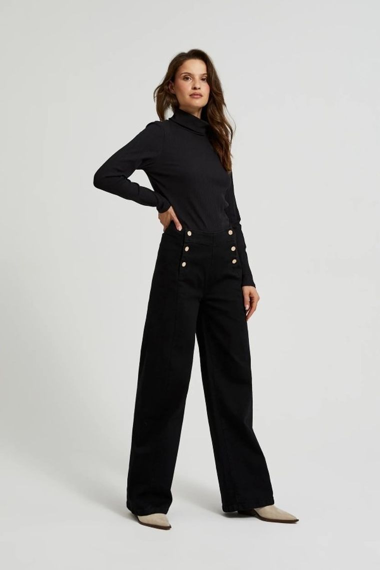 Spodnie jeansowe damskie, wide, czarne, Moodo