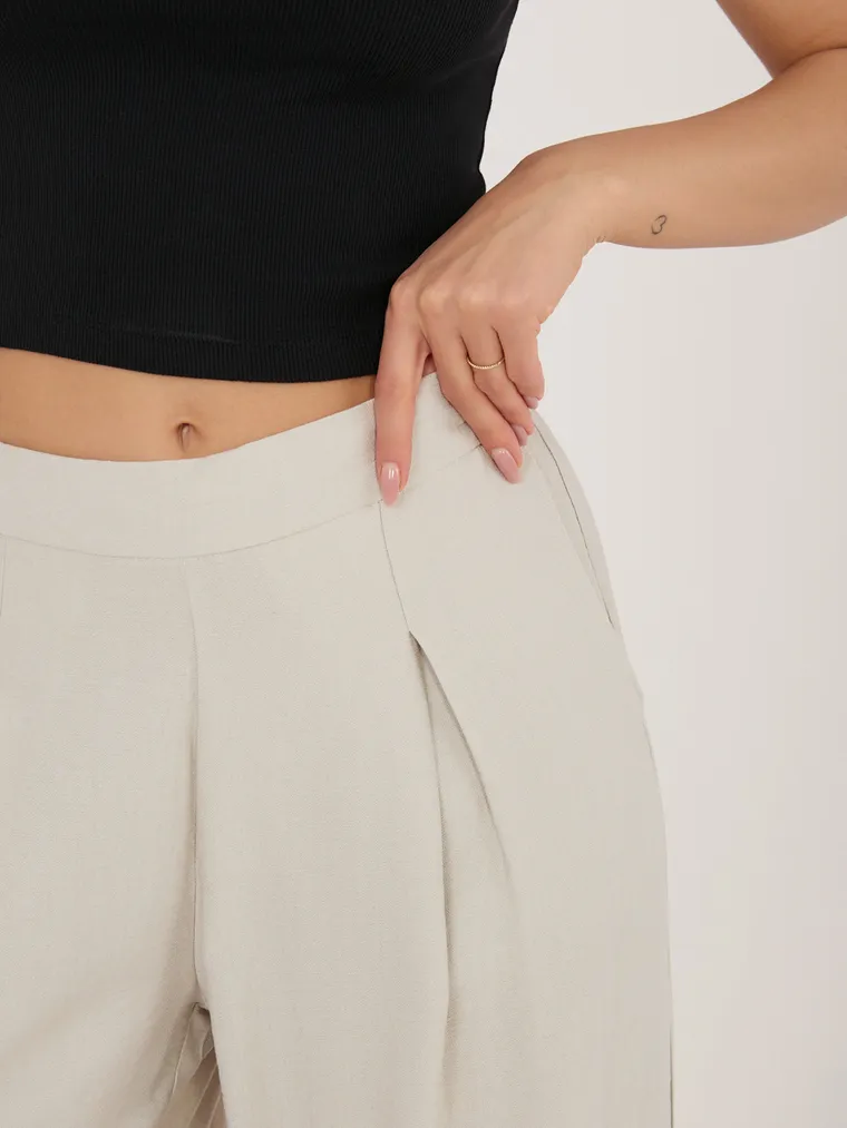 Spodnie materiałowe damskie, beżowe, Sublevel