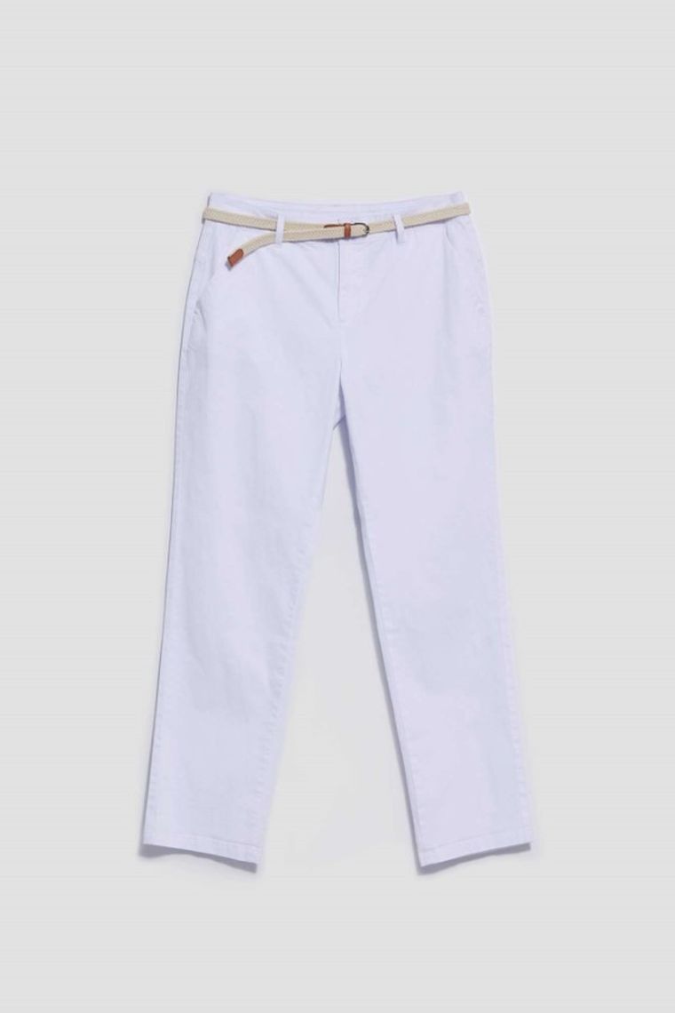 Spodnie materiałowe damskie, białe, Moodo