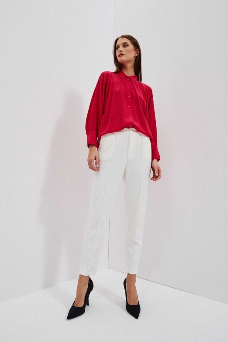 Spodnie materiałowe damskie, białe, Moodo