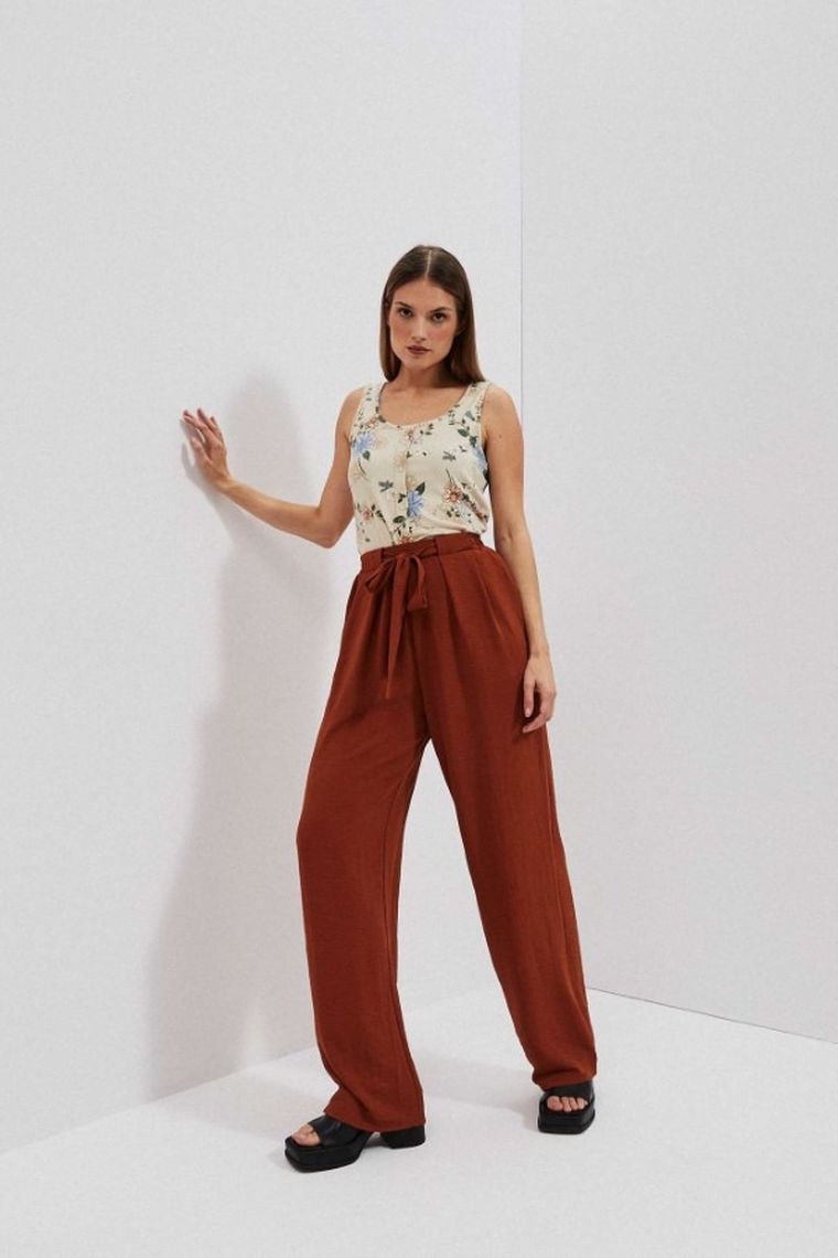 Spodnie materiałowe damskie, brązowe, Moodo
