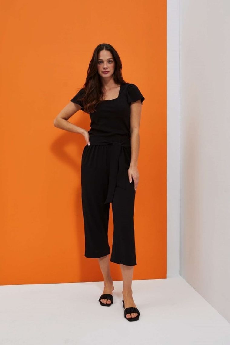 Spodnie materiałowe damskie, czarne, Moodo