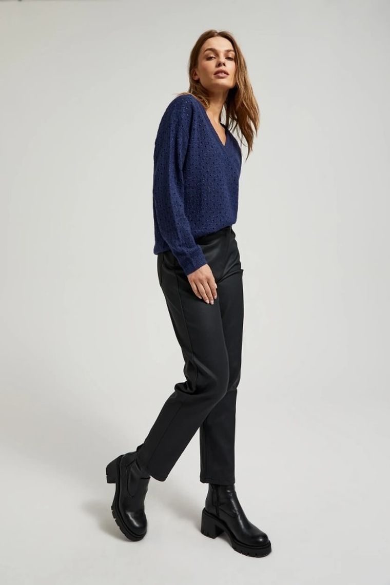 Spodnie materiałowe damskie, czarne, Moodo