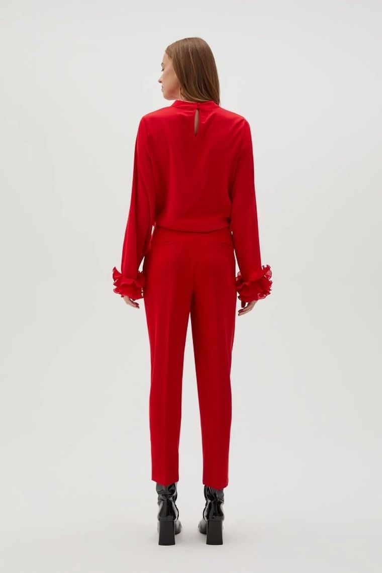 Spodnie materiałowe damskie, czerwone, Moodo