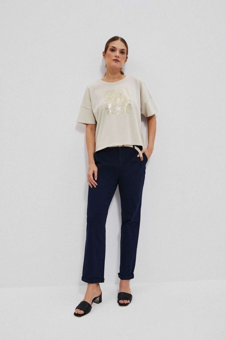 Spodnie materiałowe damskie, granatowe, Moodo