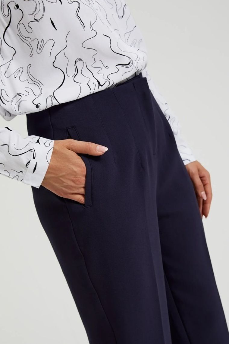 Spodnie materiałowe damskie, granatowe, Moodo