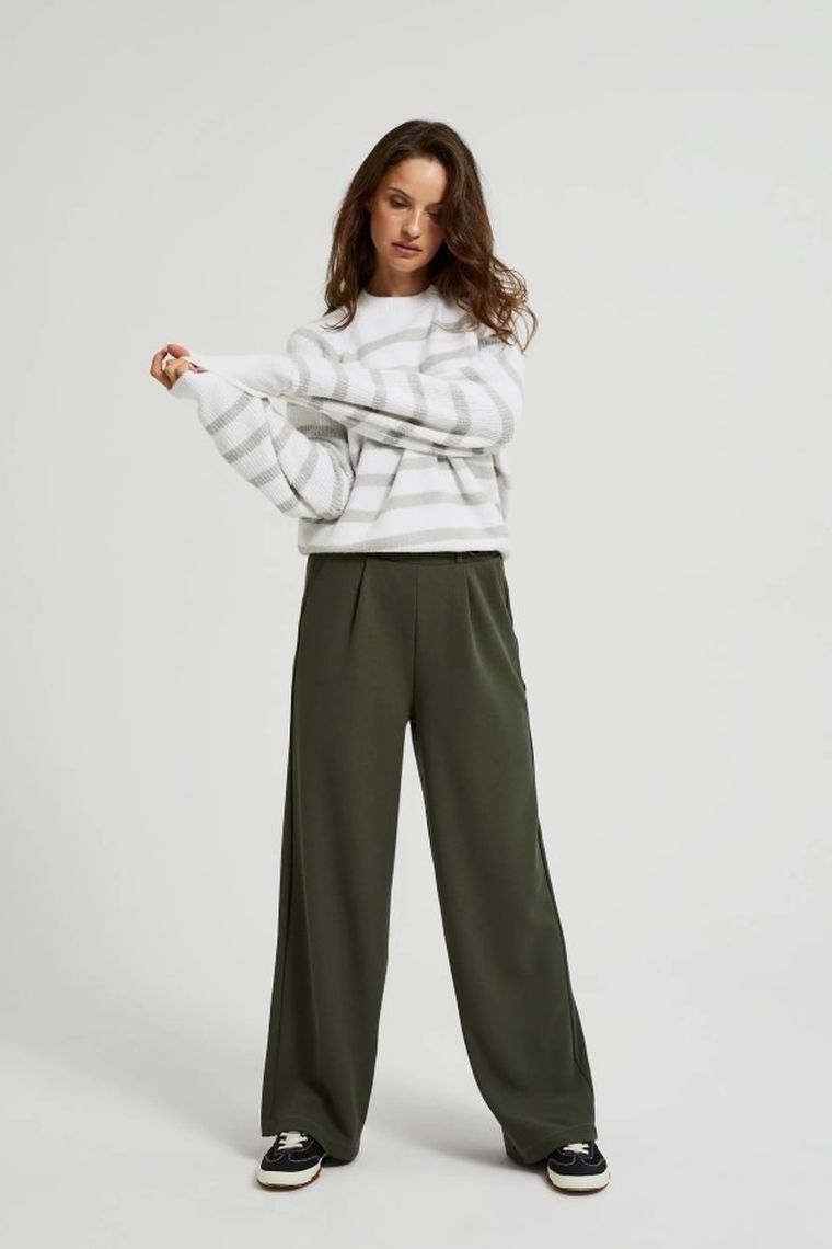 Spodnie materiałowe damskie, khaki, Moodo