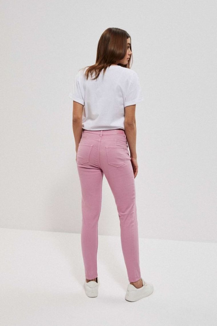 Spodnie materiałowe damskie, różowe, Moodo