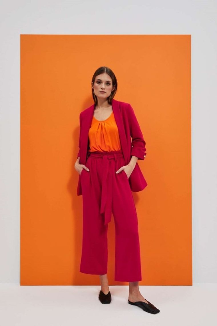 Spodnie materiałowe damskie, różowe, Moodo