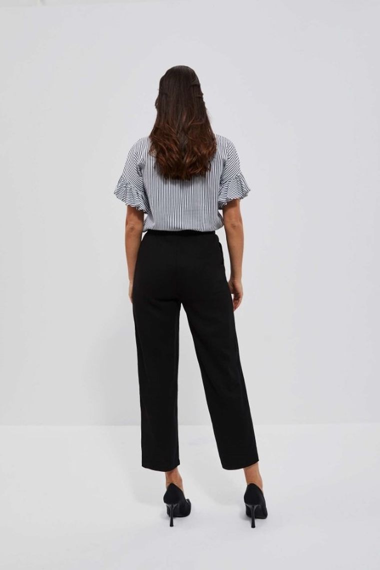 Spodnie materiałowe damskie z lnem, czarne, Moodo