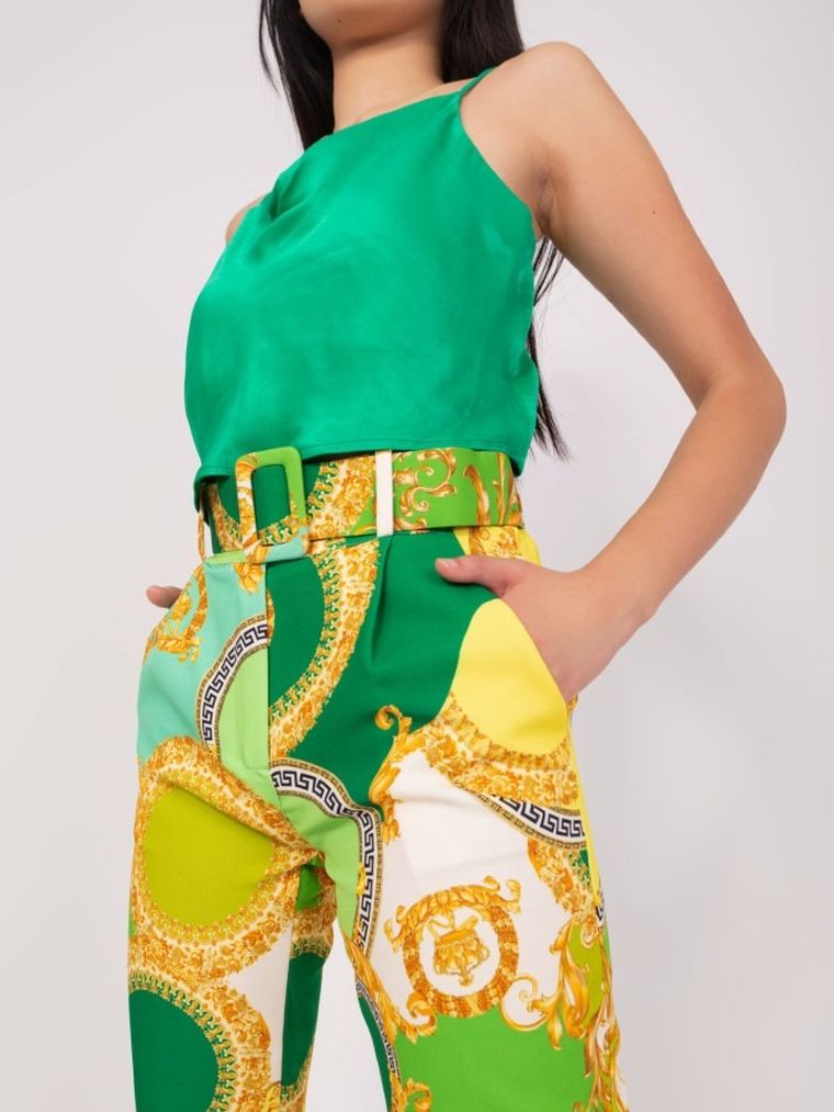 Spodnie materiałowe damskie, zielone, Italy Moda