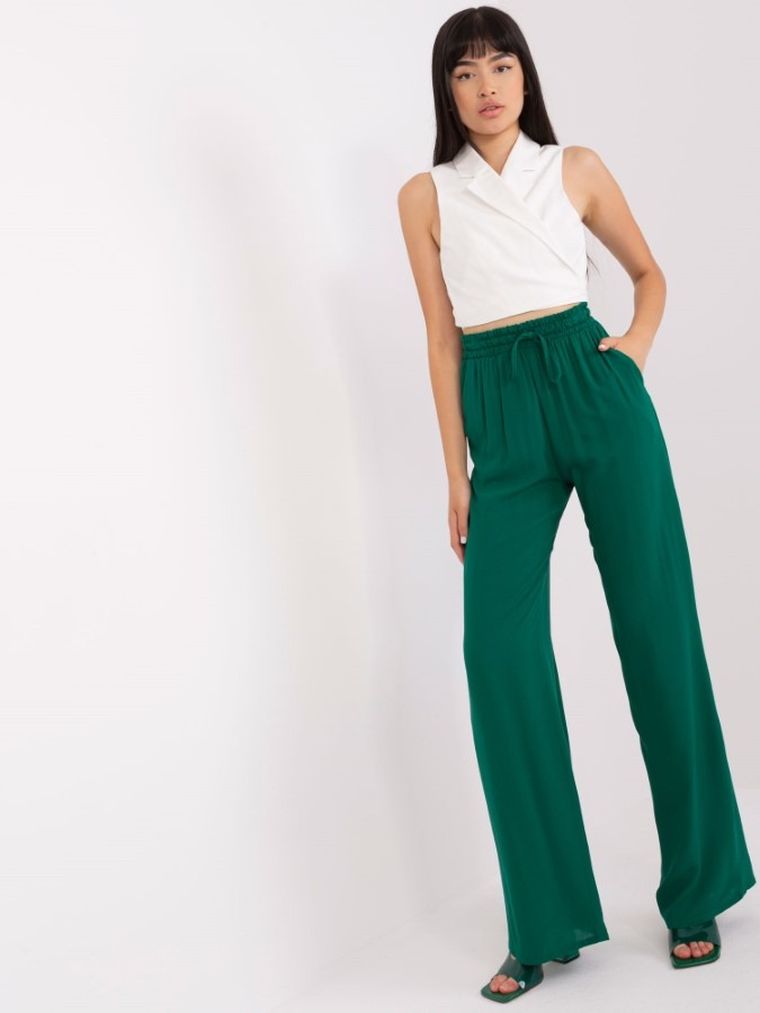 Spodnie materiałowe damskie, zielone, Lakerta