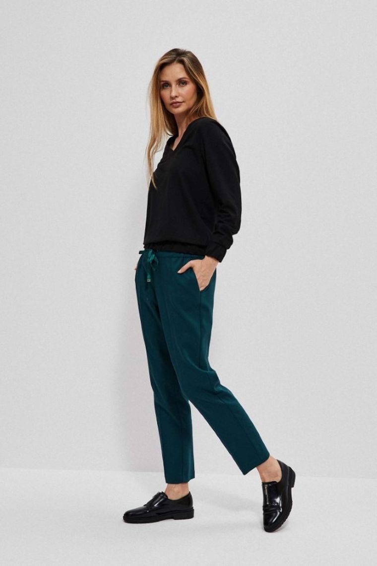 Spodnie materiałowe damskie, zielone, Moodo