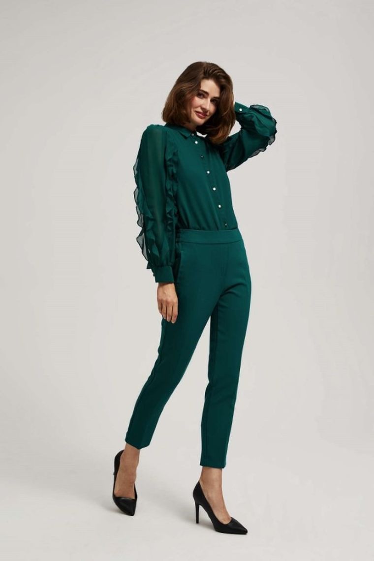 Spodnie materiałowe damskie, zielone, Moodo