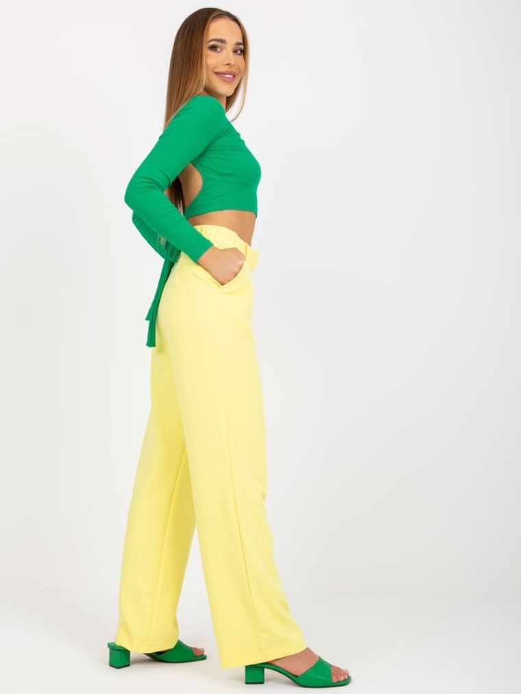 Spodnie materiałowe damskie, żółte, Rue Paris