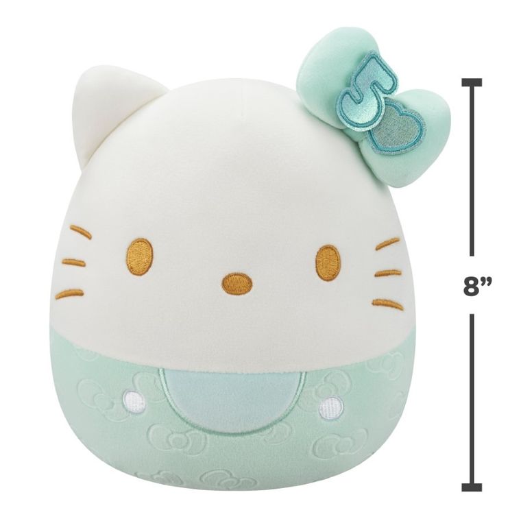 Squishmallows, Hello Kitty, maskotka, wydanie specjalne na 50-lecie, zieleń z kokardką, 20 cm