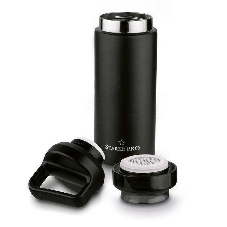 Starke Pro, Lazaro, butelka termiczna z sitkiem, czarna, 400 ml