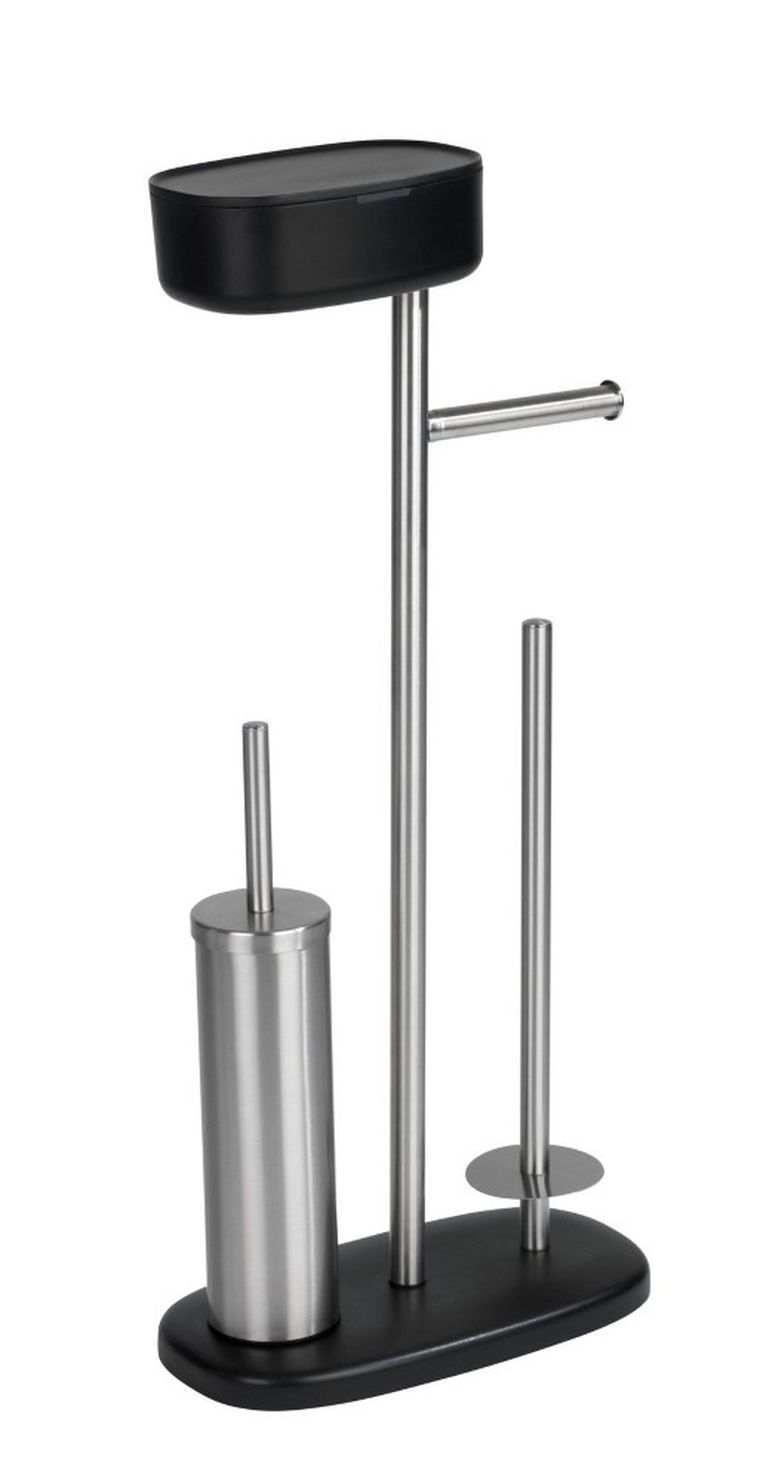 Stojak na papier i szczotkę wc, z półką i koszem, Rivazza, 4w1, czarny