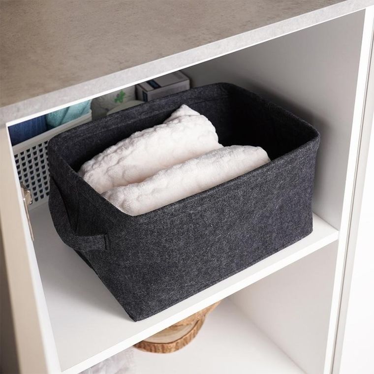 Storage Solutions, koszyk do przechowywania, filcowy, składany, czarny, 36-27-20 cm