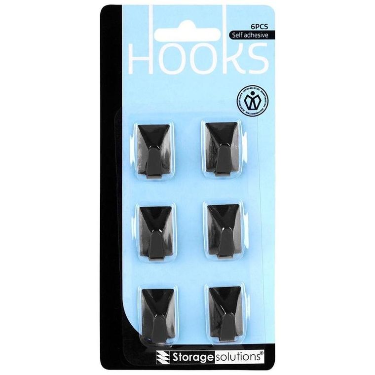 Storage Solutions, wieszak samoprzylepny, stalowy prostokąt, czarny, 6 szt., 3-2 cm
