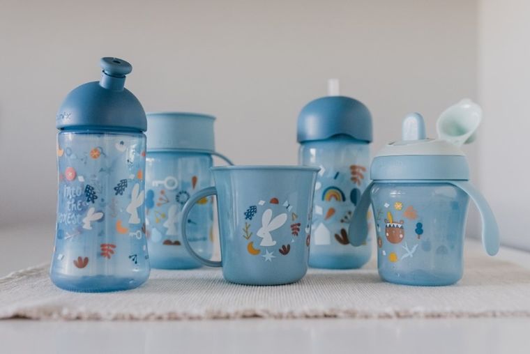 Suavinex, Forest, kubek treningowy, niebieski, 360°, 340 ml, 12m+