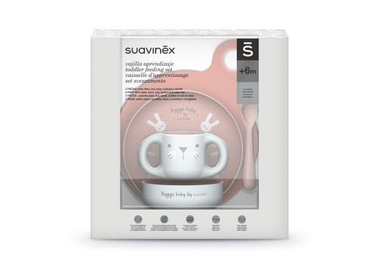 Suavinex, Hygge Baby, zestaw do karmienia, róż, 6m+