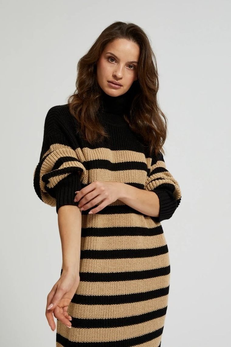 Sukienka damska, czarno-beżowa, Moodo