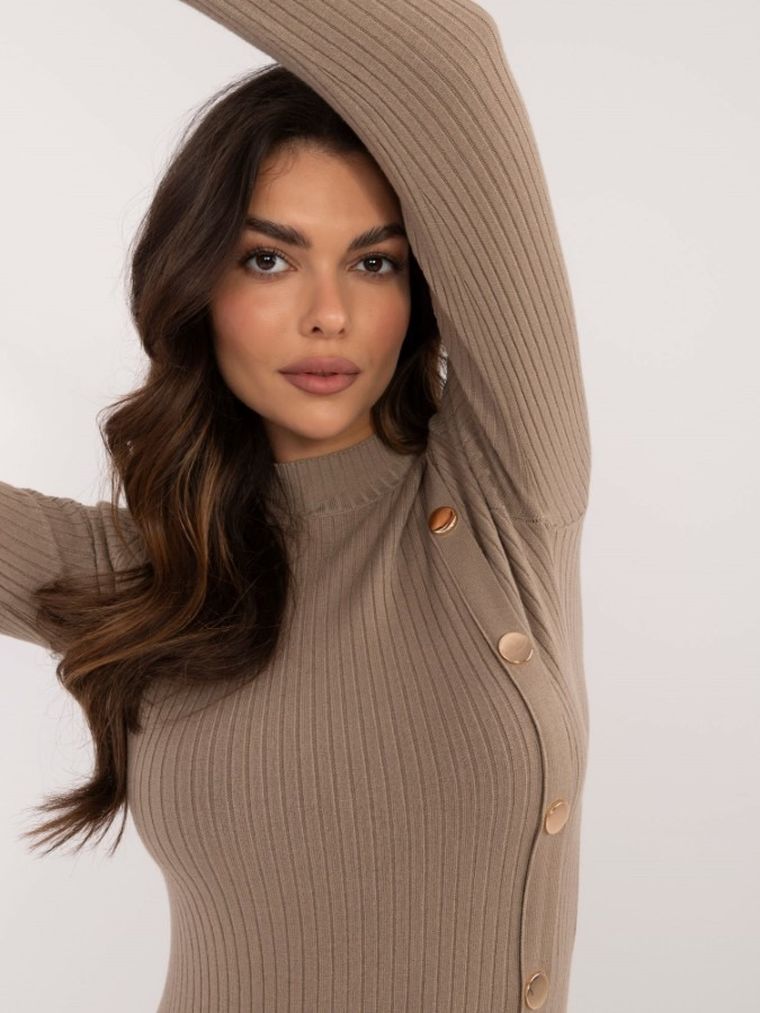 Sukienka damska, prążkowana, beżowa, Italy Moda