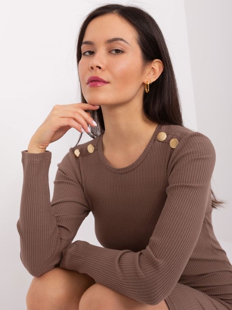 Sukienka damska, prążkowana, brązowa, Basic Feel Good