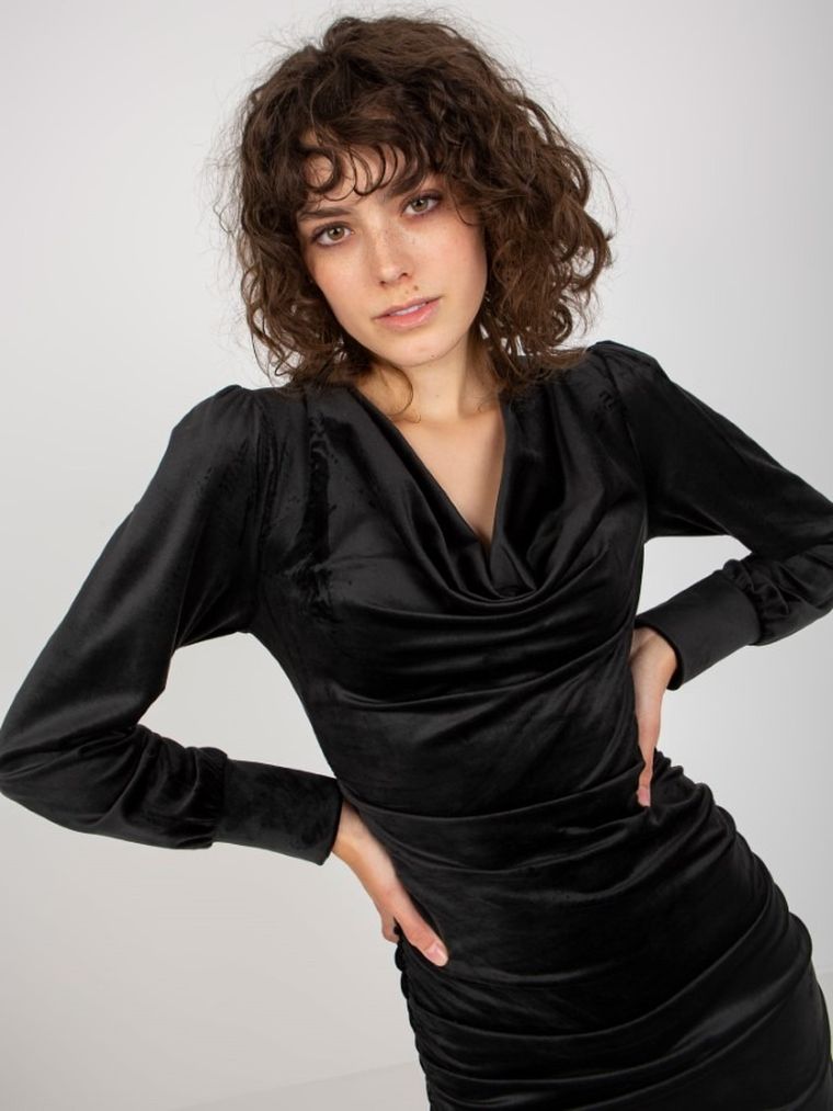 Sukienka damska, welurowa, czarna, Rue Paris