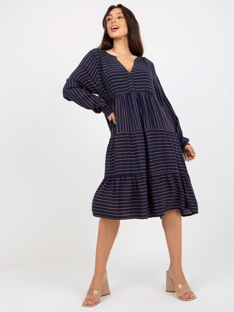 Sukienka damska z długim rękawem, granatowa, Sublevel