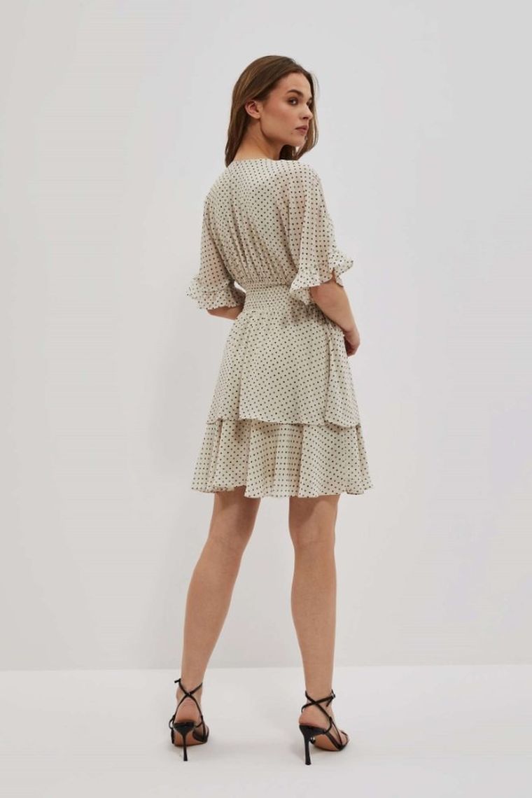 Sukienka damska, z lnem, beżowa, Moodo