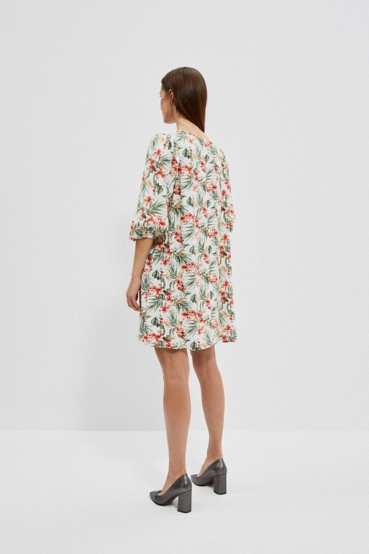 Sukienka damska z lnem, biała, Moodo