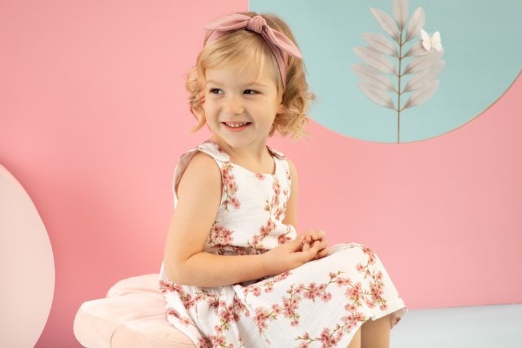 Sukienka dziewczęca bez rękawów, bawełna organiczna, ecru, Pinokio