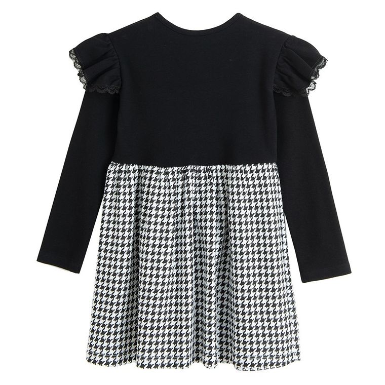 Sukienka dziewczęca z długim rękawem, biało-czarna, Nicol