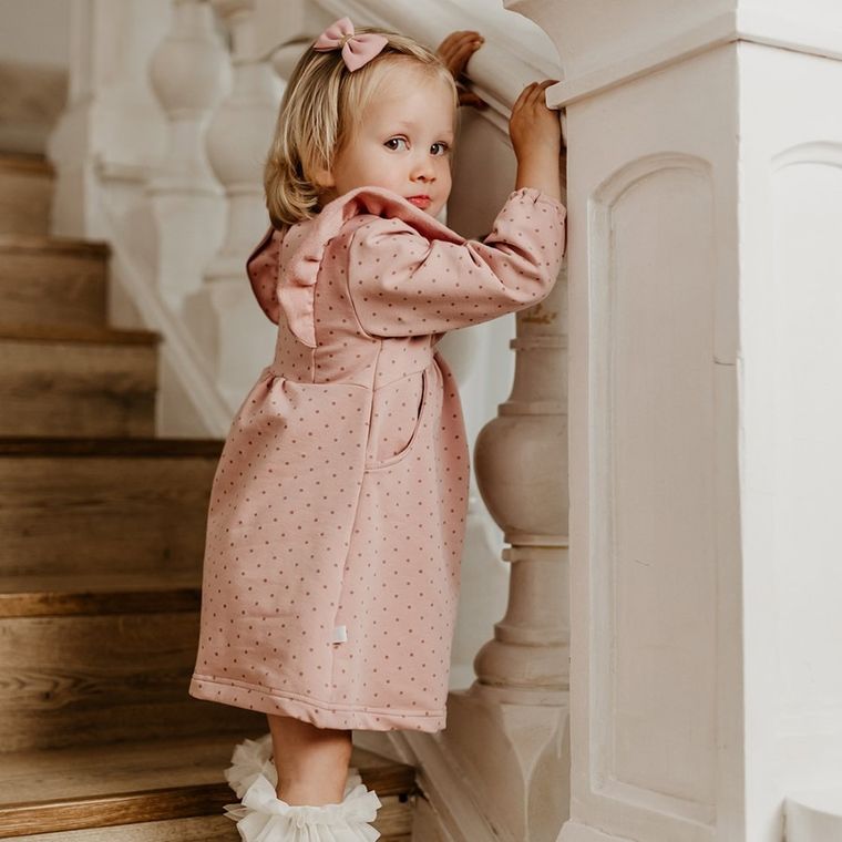 Sukienka dziewczęca z długim rękawem, różowa, Eevi