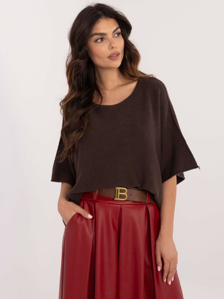 Sweter damski, brązowy, oversize, Basic Feel Good