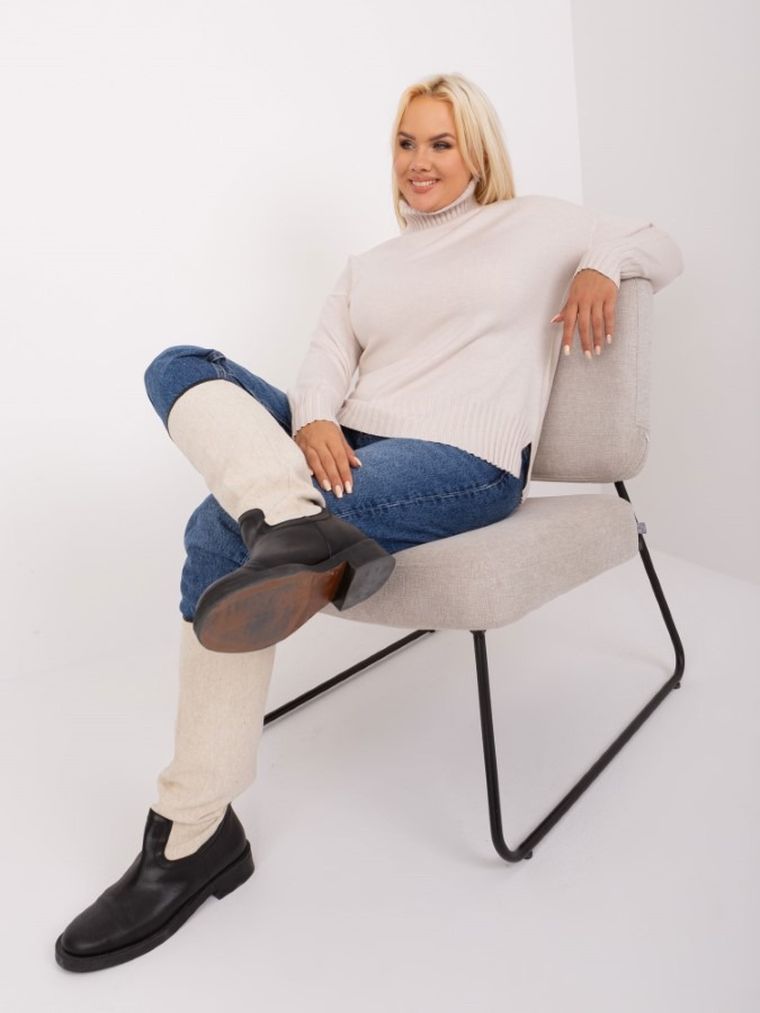 Sweter damski, plus size, beżowy, P-M
