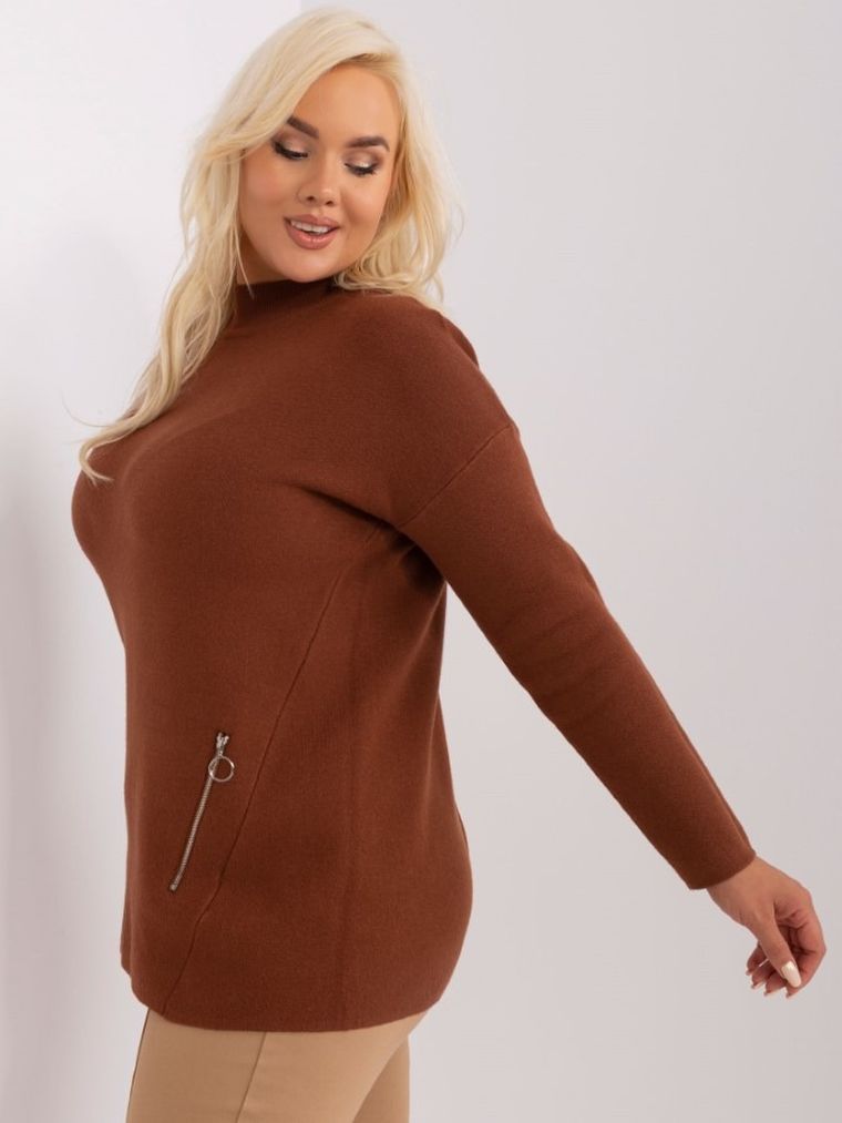 Sweter damski, plus size, brązowy, P-M