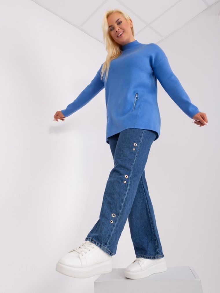 Sweter damski, plus size, niebieski, P-M