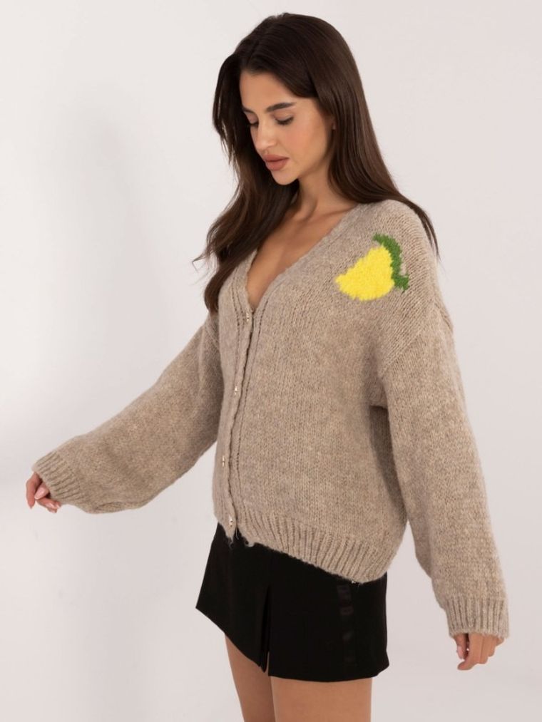 Sweter damski, rozpinany, beżowy, Italy Moda